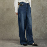Famecoco 100% Cotton Vintage High-Waist Straight Jeans