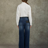 Famecoco 100% Cotton Vintage High-Waist Straight Jeans
