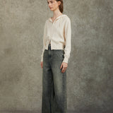 Famecoco 100% Cotton Vintage High-Waist Straight Jeans