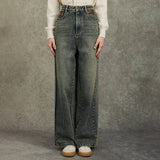 Famecoco 100% Cotton Vintage High-Waist Straight Jeans