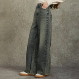Famecoco 100% Cotton Vintage High-Waist Straight Jeans