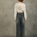 Famecoco 100% Cotton Vintage High-Waist Straight Jeans