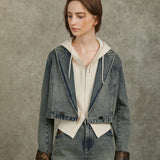 Famecoco Washed Denim Blazer & Skirt Set