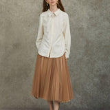 Famecoco Embroidered Collar Long‑Sleeve Blouse