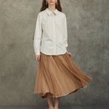 Famecoco Embroidered Collar Long‑Sleeve Blouse