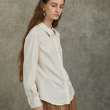 Famecoco Embroidered Collar Long‑Sleeve Blouse