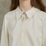 Famecoco Embroidered Collar Long‑Sleeve Blouse