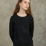 Famecoco Elegant Organza-Trimmed Pullover Sweater