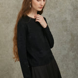 Famecoco Elegant Organza-Trimmed Pullover Sweater