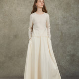 Famecoco Elegant Organza-Trimmed Pullover Sweater