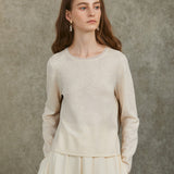 Famecoco Elegant Organza-Trimmed Pullover Sweater