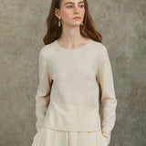 Famecoco Elegant Organza-Trimmed Pullover Sweater