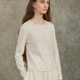 Famecoco Elegant Organza-Trimmed Pullover Sweater