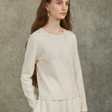 Famecoco Elegant Organza-Trimmed Pullover Sweater