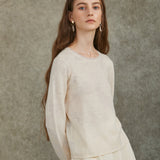 Famecoco Elegant Organza-Trimmed Pullover Sweater