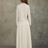 Famecoco Elegant Organza-Trimmed Pullover Sweater