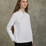 Famecoco Vintage Cross-Collar Jacquard Top