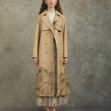 Famecoco Vintage Landscape Print Cotton Trench Coat