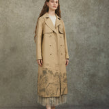 Famecoco Vintage Landscape Print Cotton Trench Coat