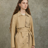 Famecoco Vintage Landscape Print Cotton Trench Coat