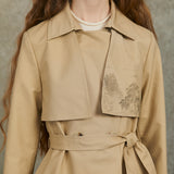 Famecoco Vintage Landscape Print Cotton Trench Coat