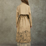 Famecoco Vintage Landscape Print Cotton Trench Coat