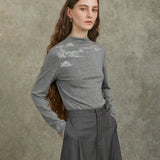 Famecoco Ink Landscape Mock Neck Base Layer Top