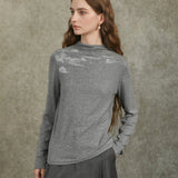 Famecoco Ink Landscape Mock Neck Base Layer Top