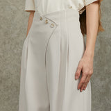Famecoco Wide‑Leg Pants with Button Detail