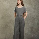 Famecoco Washed 100% Cotton Straight-Leg Pants