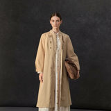 Famecoco Embroidered Cotton Long Coat with Mandarin Collar