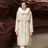 Famecoco Long Down Coat with Fox Fur Collar