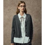 Famecoco Gold-Thread Wool Blend V-Neck Cardigan