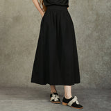 Famecoco Cotton‑Blend Embroidered A‑Line Midi Skirt