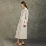 Famecoco Mandarin Collar Embroidered Cotton Midi Dress
