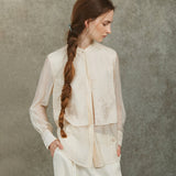 Famecoco Layered Embroidered Blouse with Sheer Hem