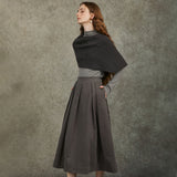Famecoco Artistic Wool Knit Pullover with Half-Skirt Set
