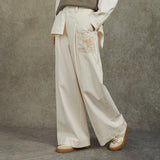 Famecoco Embroidered High-Waist Wide-Leg Pants