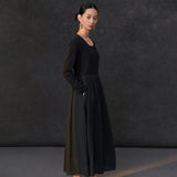 Famecoco Minimalist Two‑Tone Maxi Dress