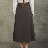 Famecoco 100% Cotton Midi Skirt with Double Buttons