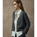 Famecoco Gold-Thread Wool Blend V-Neck Cardigan