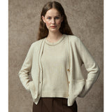 Famecoco Beaded V-Neck Wool Blend Cardigan