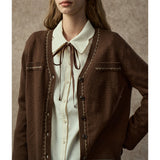 Famecoco Gold-Thread Wool Blend V-Neck Cardigan
