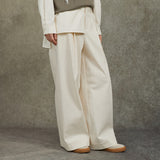 Famecoco Embroidered High-Waist Wide-Leg Pants