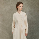 Famecoco Mandarin Collar Embroidered Cotton Midi Dress