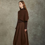 Famecoco Artistic Wool Knit Pullover with Half-Skirt Set