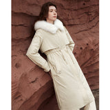 Famecoco Long Down Coat with Fox Fur Collar