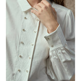 Famecoco Vintage Embroidered Lantern Sleeve Blouse
