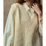 Famecoco Textured Wool Blend V‑Neck Vest