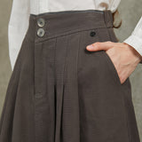 Famecoco 100% Cotton Midi Skirt with Double Buttons